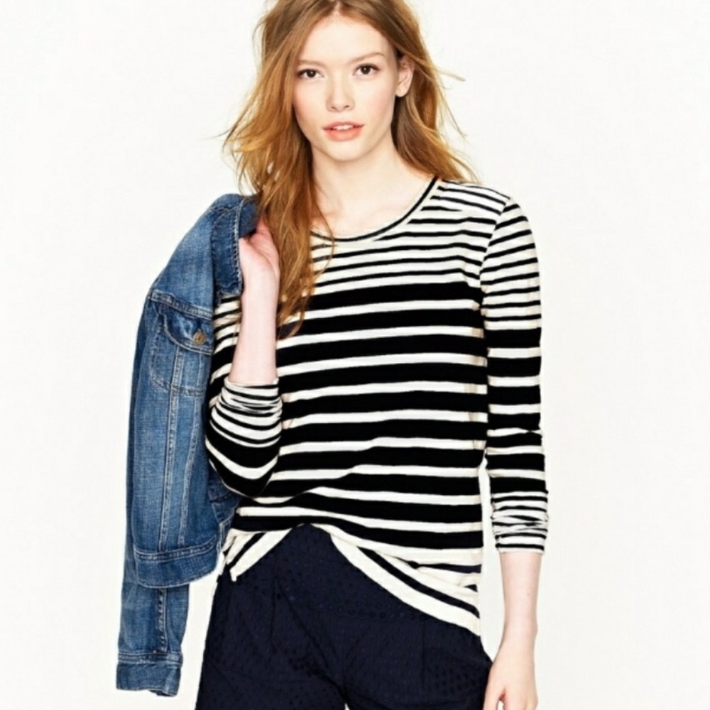 J. Crew Long Sleeve Blouse with Black & Tan Stripes. EUC